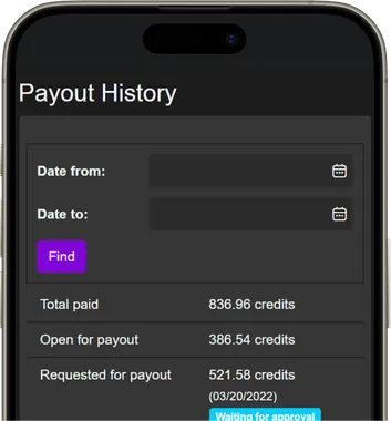 Payout history with paid and requested credits